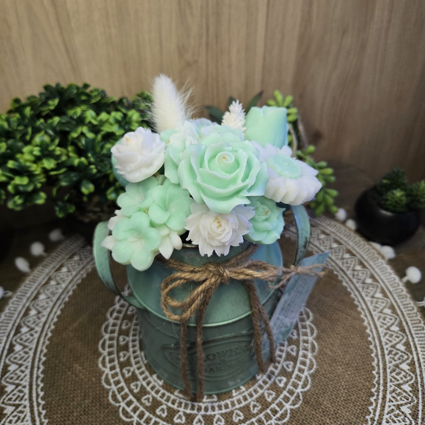 Bouquet parfumé en cire végétale coco – Parfum d’ambiance & fondant brûle-parfum – Vase inclus