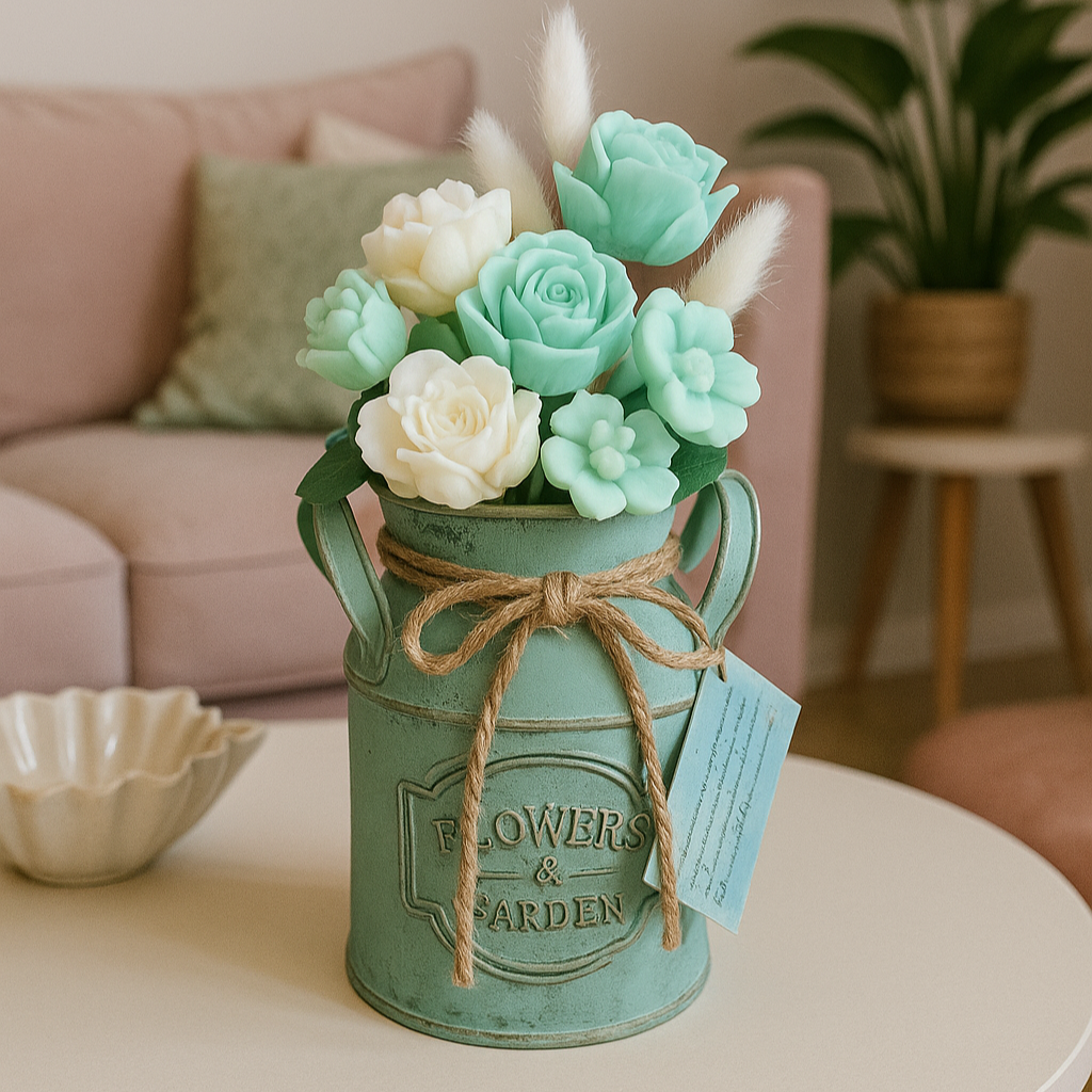 Bouquet parfumé en cire végétale coco – Parfum d’ambiance & fondant brûle-parfum – Vase inclus