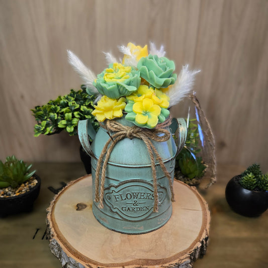 Bouquet parfumé en cire végétale coco – Parfum d’ambiance & fondant brûle-parfum – Vase inclus