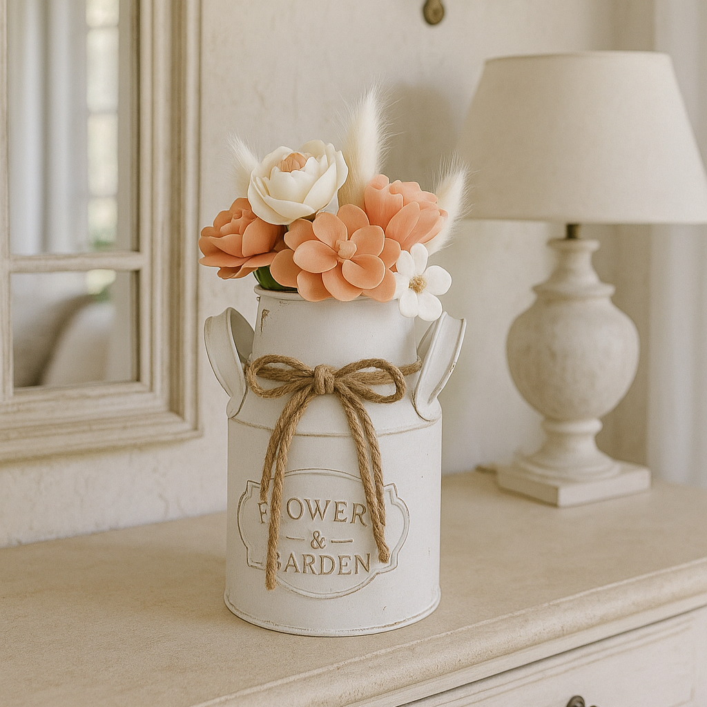 Bouquet parfumé en cire végétale coco – Parfum d’ambiance & fondant brûle-parfum – Vase inclus